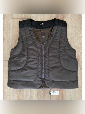 BOOHOO MAN Quilted Brown Vest with Black Shoulder Panels